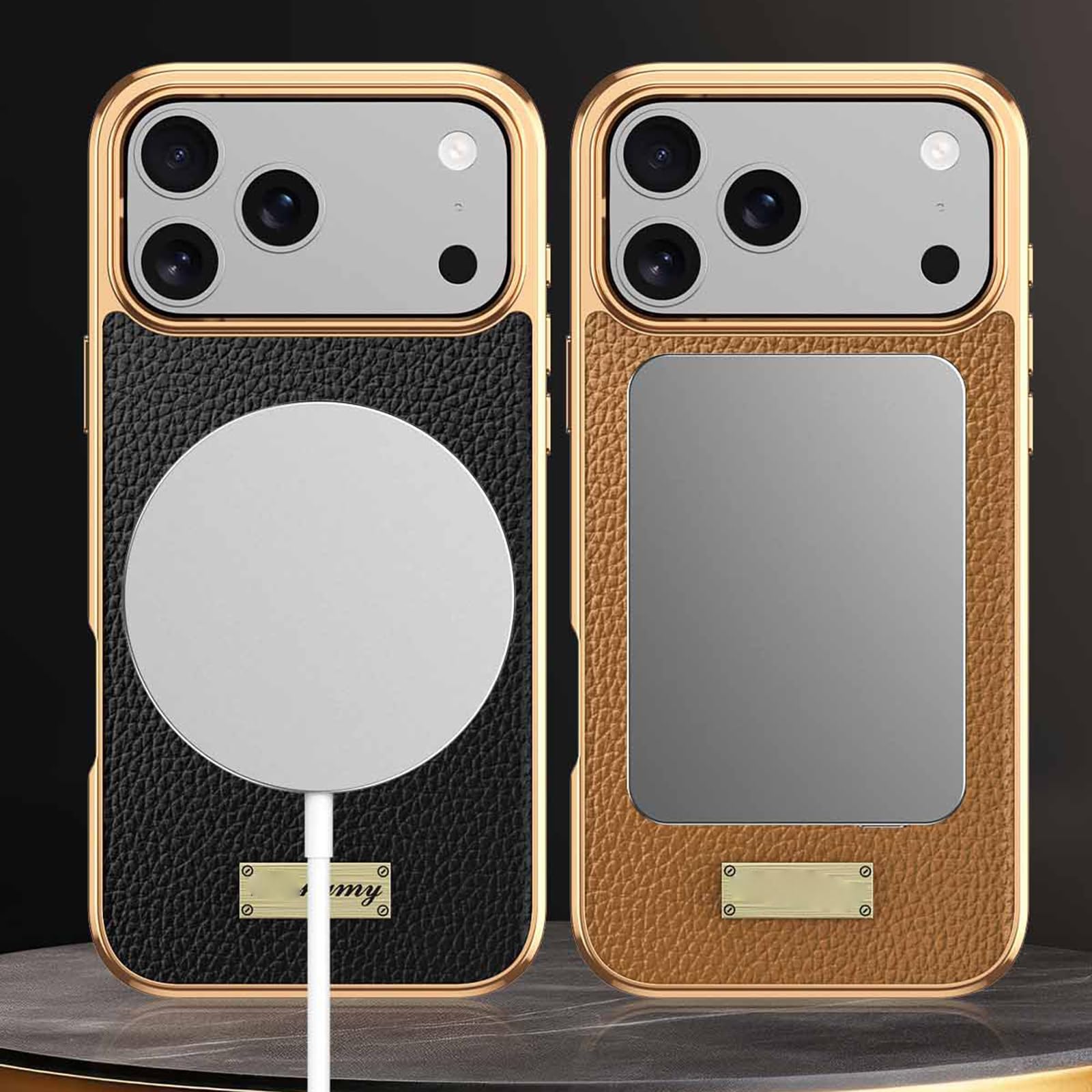 Etui na iPhone 17 Pro Max/17 Pro/17 Air/17, prawdziwa skóra powlekana luksusowe logo widok etui ochronne, białe, 17 Air