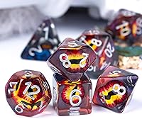 Vista 3 de Cusdie Dados DND de 7 troqueles, juego de dados poliédricos rellenos de globo ocular, para juegos de rol, dados D&D (globo ocular marrón)