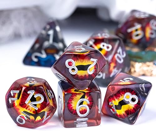 Miniatura 3 de Cusdie Dados DND de 7 troqueles, juego de dados poliédricos rellenos de globo ocular, para juegos de rol, dados D&D (globo ocular marrón)