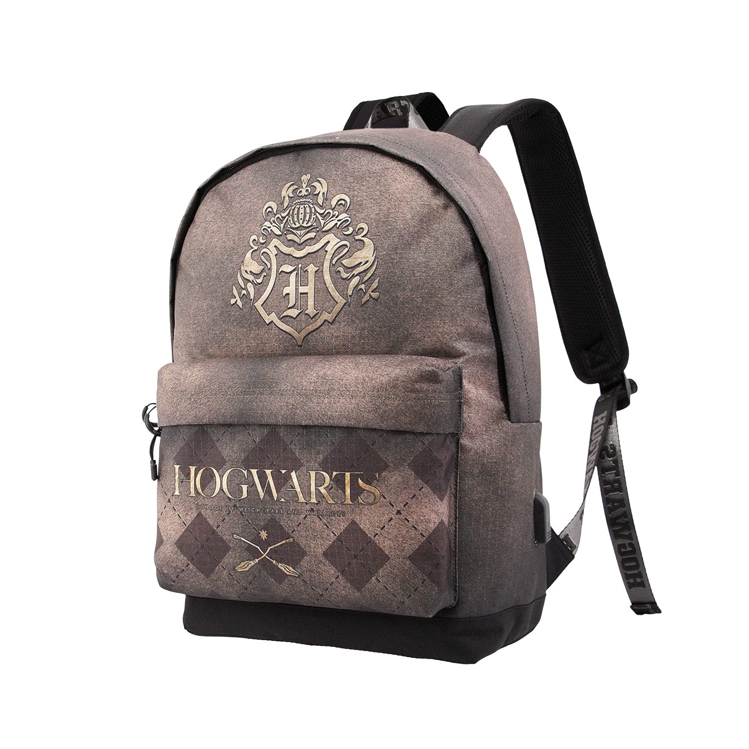 mochila harry potter gold backpack lettere print marrone