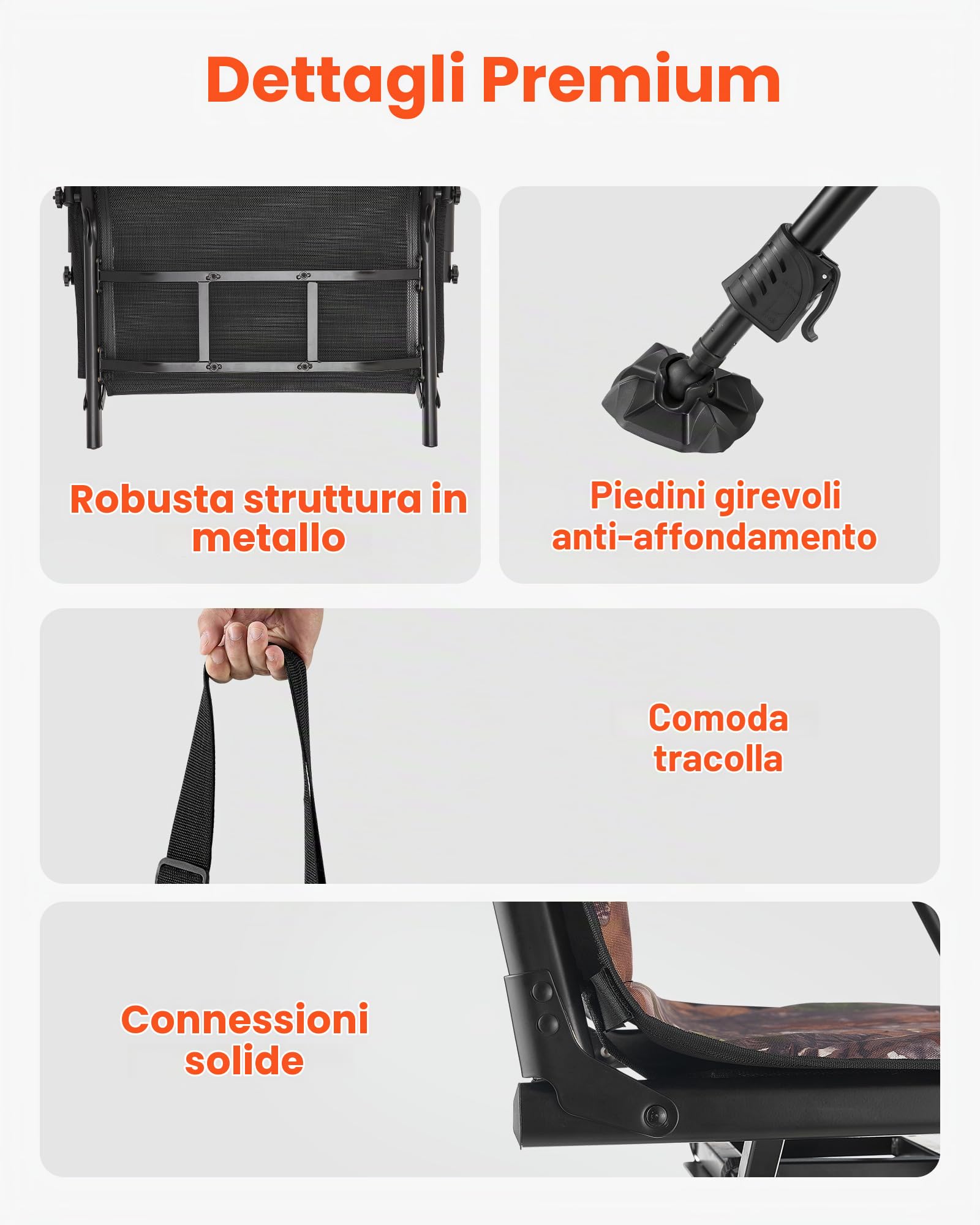 VEVOR Sedia da Caccia Campeggio Pieghevole, Sedia da Pesca con Braccioli, Altezza Regolabile Capacità di Carico 158 kg, Rotazione Silenziosa a 360°, Altezza Seduta 420-625 mm, Giardino, Esterno
