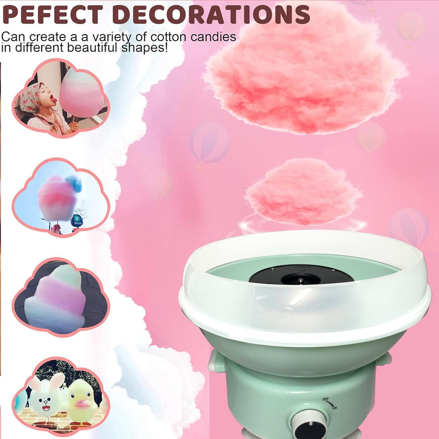 Cotton Candy Machine, Mini Cotton Candy Maker for Kids, Candy Maker for Christmas Gift, Home, Birthday Family Party, Includes 20 Cotton Candy Sticks & Sugar Scoop (Blue)