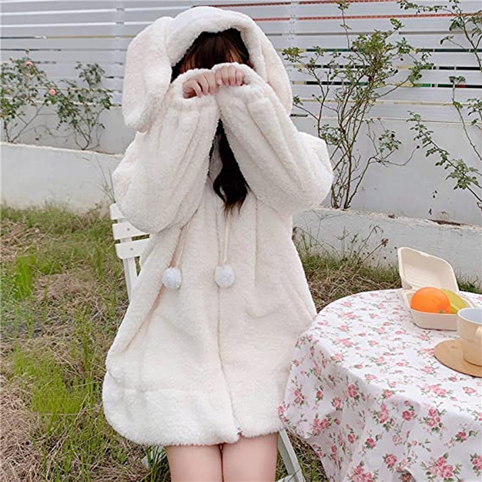 Damski Sweter z Kapturem Śliczne Ucho Królika Sweter z Długim Rękawem Kawaii Puszysty Puszysty Królik Bluza z Kapturem Cosplay Kurtka z Kapturem Grzywa Topy Dla Nastoletnich Dziewcząt