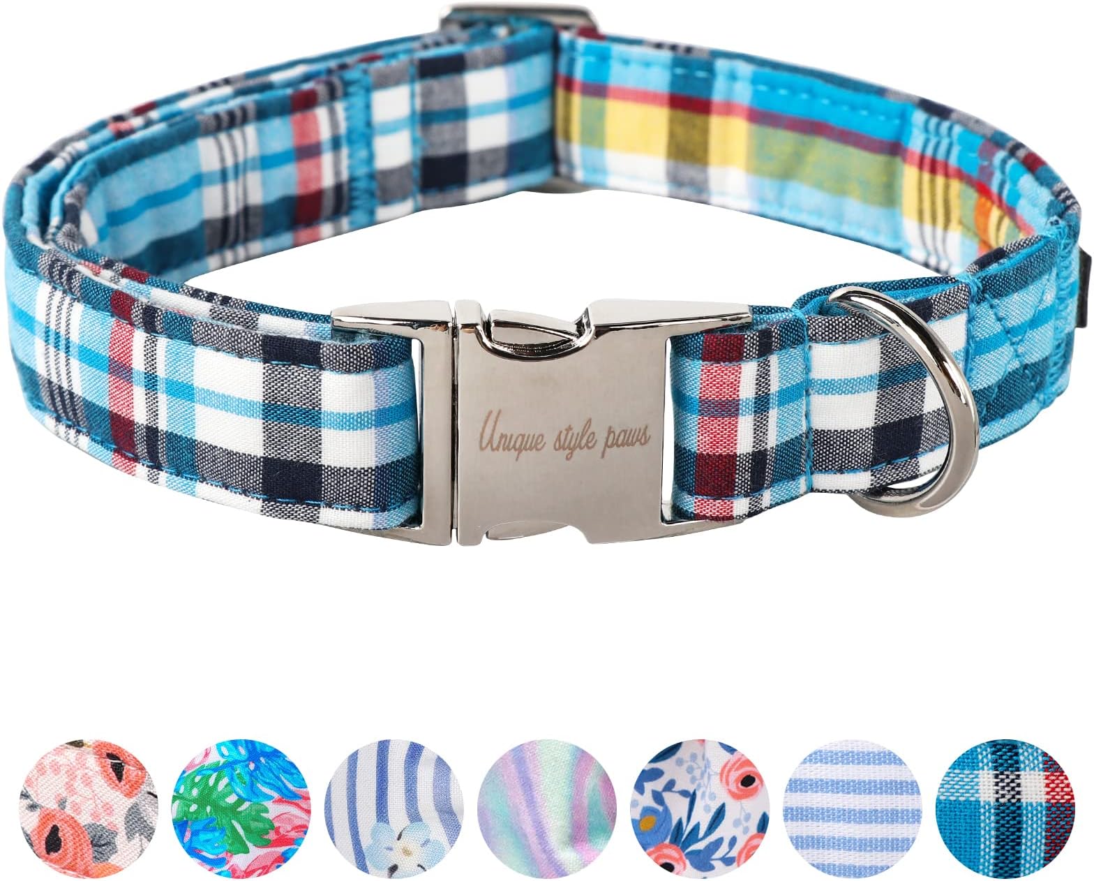 Amazon.com : Unique style paws Dog Collar Metal Buckle Blue Plaid ...