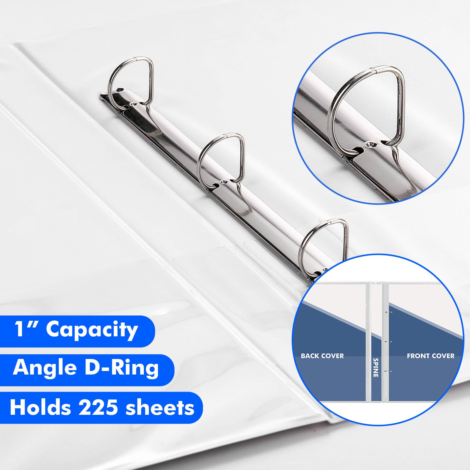 Sinload 3 raccoglitori a 3 anelli da 27,9 x 43,2 cm, con tasche, cartella per presentazioni, con copertina trasparente personalizzabile per documenti, file e progetti (bianco)