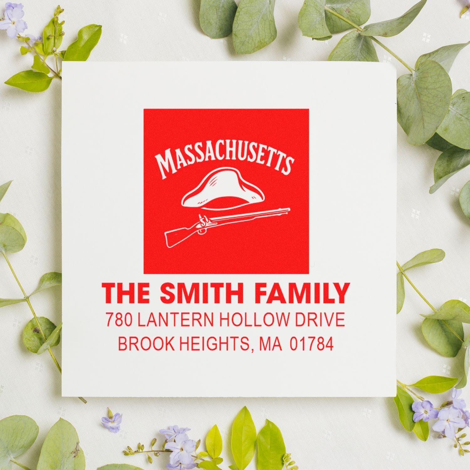 Patriotic Pioneer Design, Personalized Ink Stamp, 3 Line Customizable Standard 1-5/8 Square Wood Handle, Ideal for Small Business, Crafters & Hobbyists, Marking