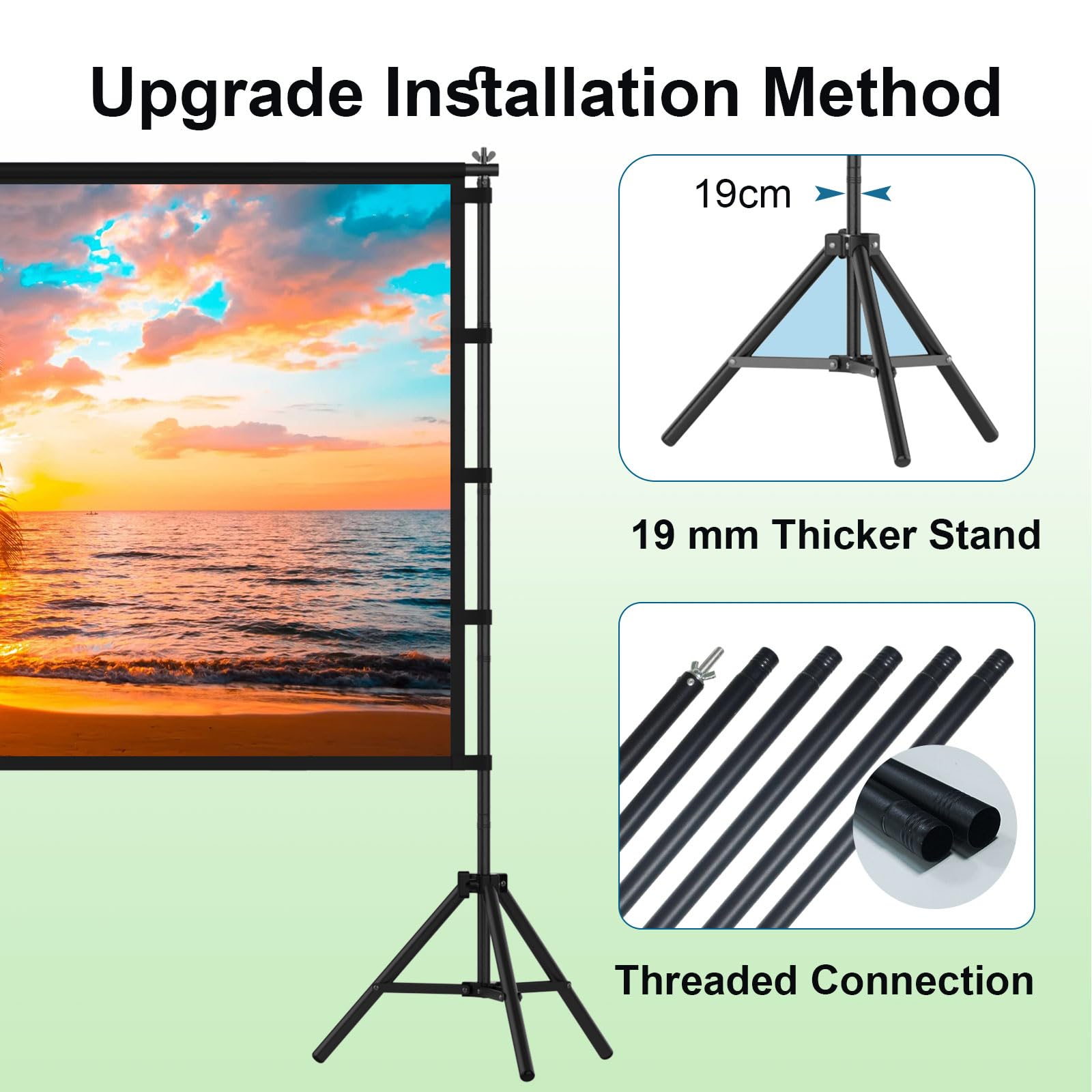 Wootfairy 100" tragbare Faltbare Projektionsleinwand mit Stativ, 16:9 4K HD, vorne/hinten projizierbar, knitterfrei, inkl. Tragetasche – Heimkino & Outdoor