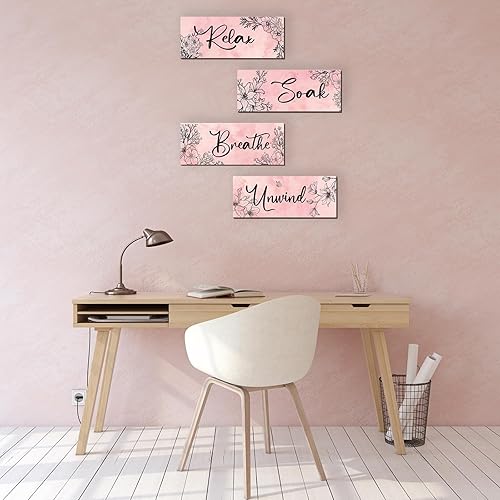 Miniatura 7 de 4 piezas de decoración de pared rosa floral rosa decoración de baño decoración de madera para habitación de niñas con relajación, remojo, relajarse,
