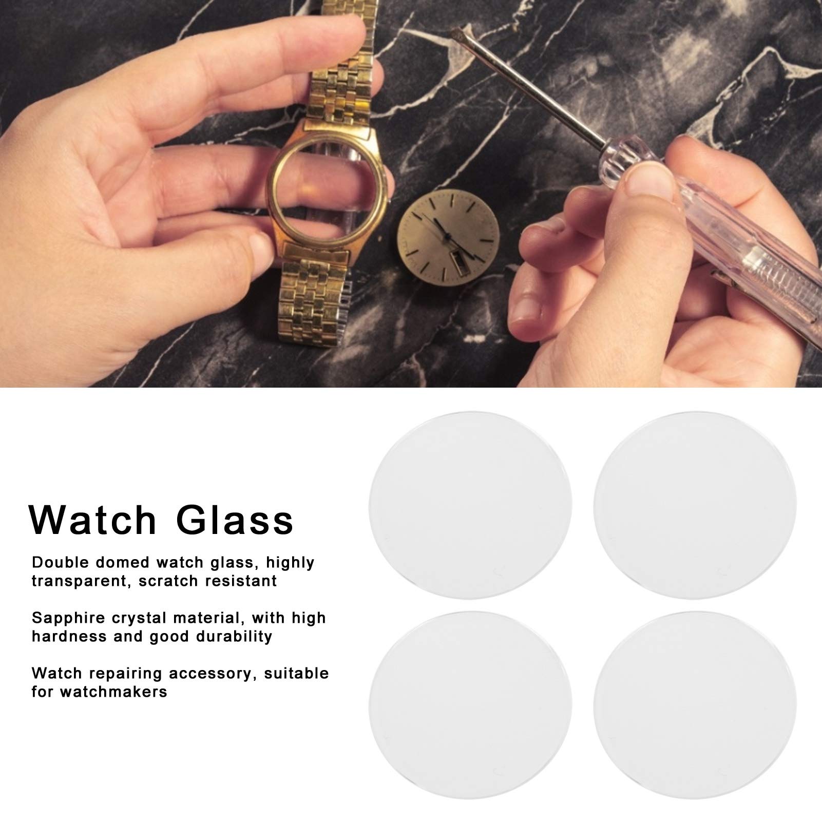 4 Piezas de Lente de Cristal de Zafiro para Relojes, Repuesto de Doble cúpula para Relojes de 30 mm a 31,5 mm, Pieza de reparación de Reloj Resistente a los arañazos con 1,2 mm de
