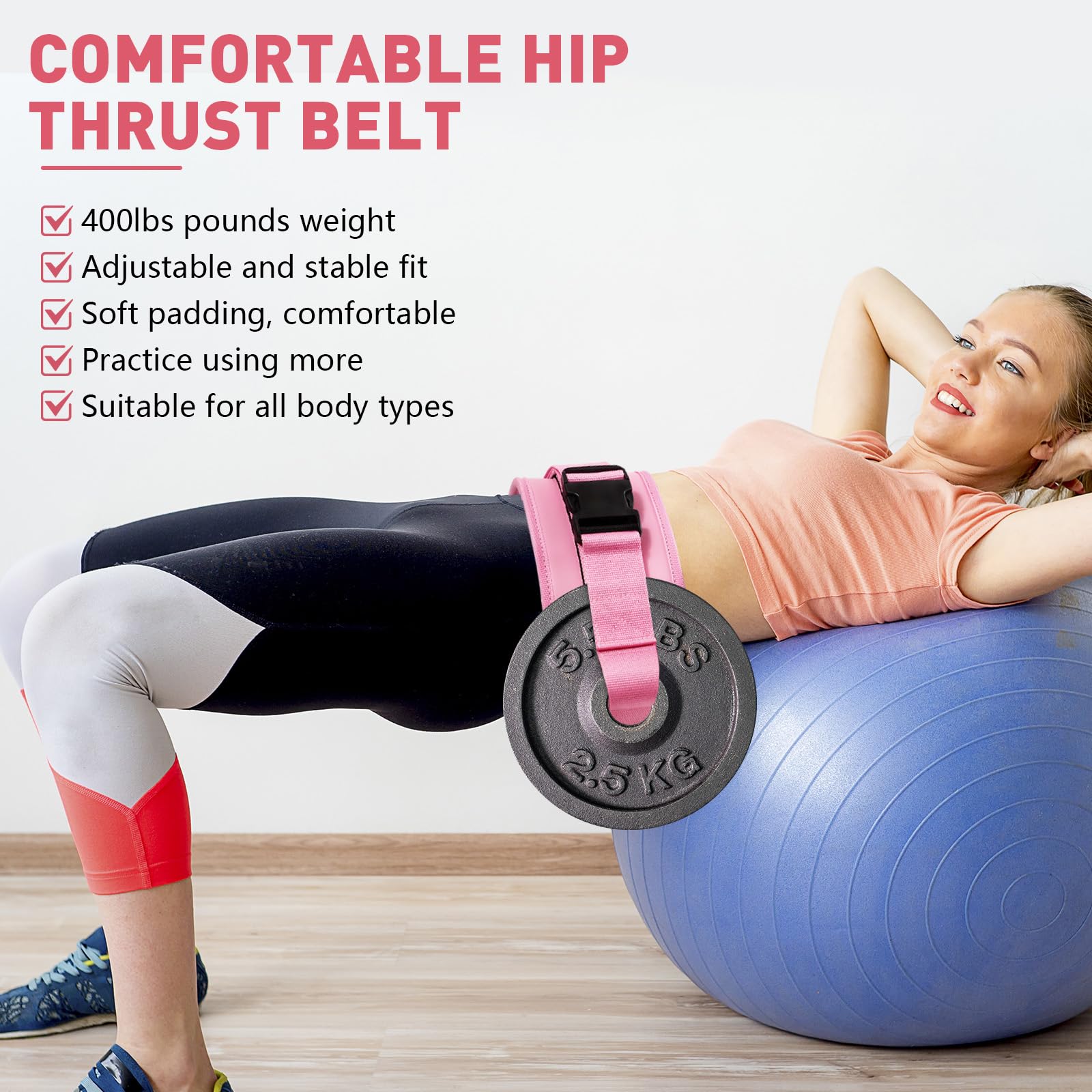 Premium Microfiber Leather Hip Thrust Belt - Thickened & Widened Gym Equipment with Anti-Slip Padding?Supports Dumbbells/Kettlebells/Weight Plates?Home & Workout Fitness Gear (Pink)