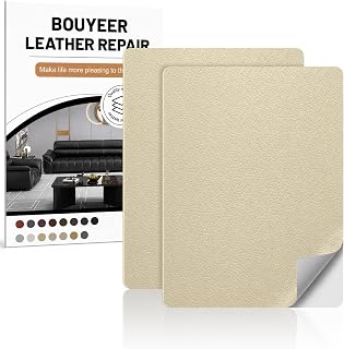 BOUYEER Leather Repair Patch Tape Kit,Self Adhesive Leather Repair for Sofa，Car Seat,Office Chair,Furniture,Jacket,Waterproof Strong Adhesive Vinyl Repair Kit. 8 in x 11 in,Beige