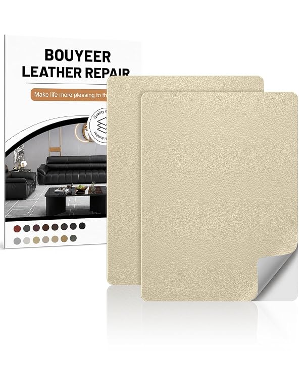 BOUYEER Leather Repair Patch Tape Kit,Self Adhesive Leather Repair for Sofa,Car Seat,Office Chair,Furniture,Jacket,Waterproof Strong Adhesive Vinyl Repair Kit. 8 in x 11 in,Beige by BOUYEER - Used condition - US$8.36