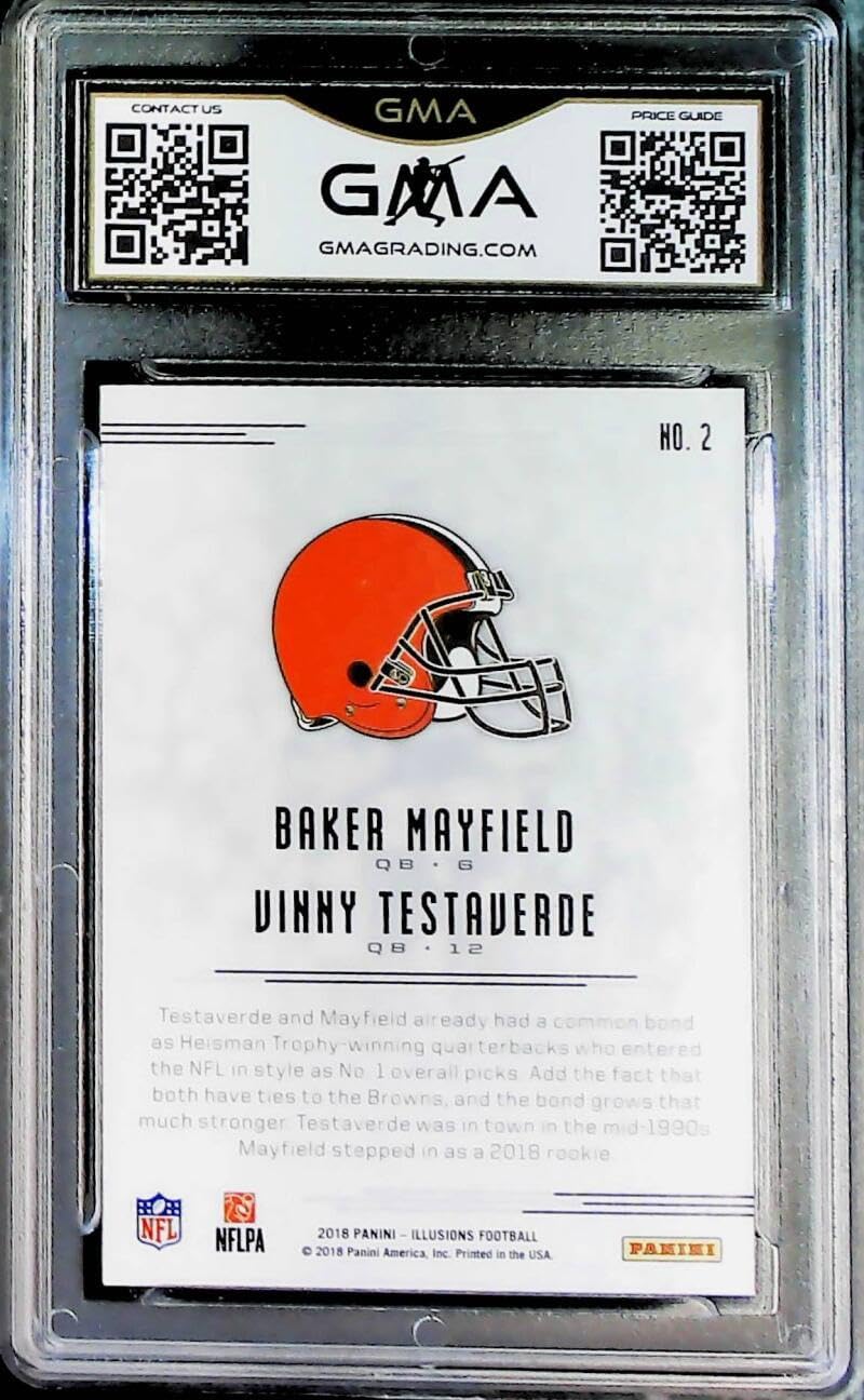 2018 Panini Illusions Football #2 Baker Mayfield RC Rookie Card w Vinny Testaverde GMA 10 GEM MINT