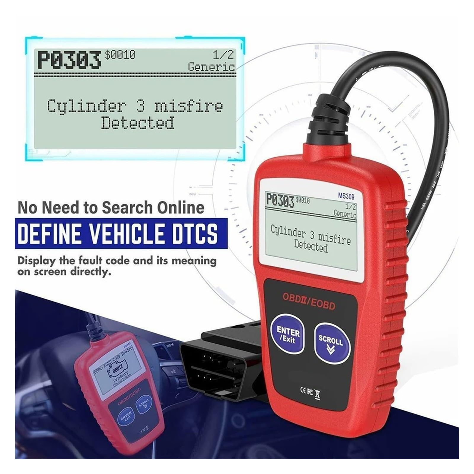 Ms309 skaner obd2 samochód sprawdź czytnik kodów silnika błąd Scanni Obd, maszyna diagnostyczna dla wszystkich samochodów,Przyjazny dla użytkownika