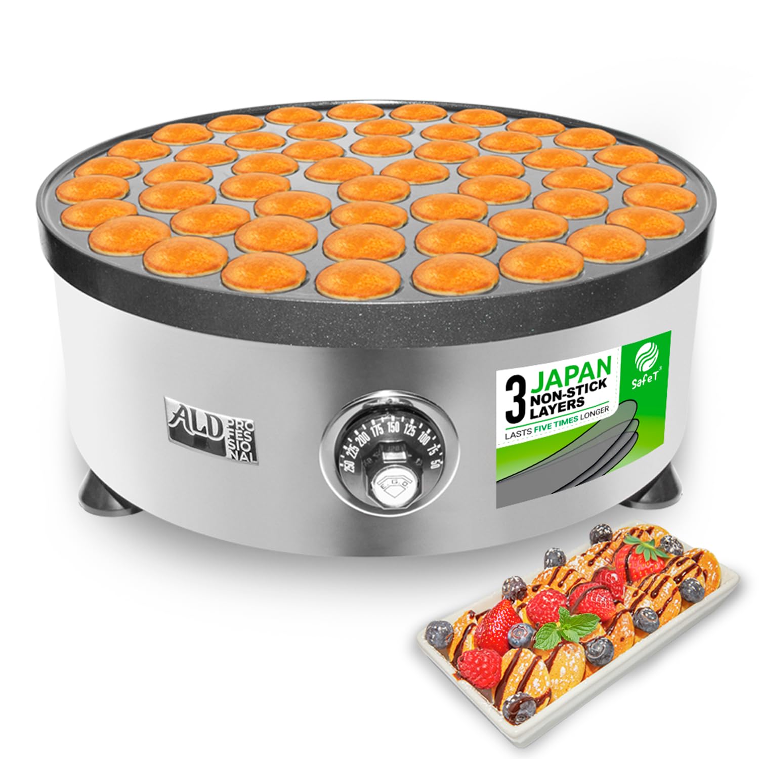 ALDKitchen Mini Dutch Pancake Maker | Poffertjes Iron | Nonstick | 110V (50 PCS Round)