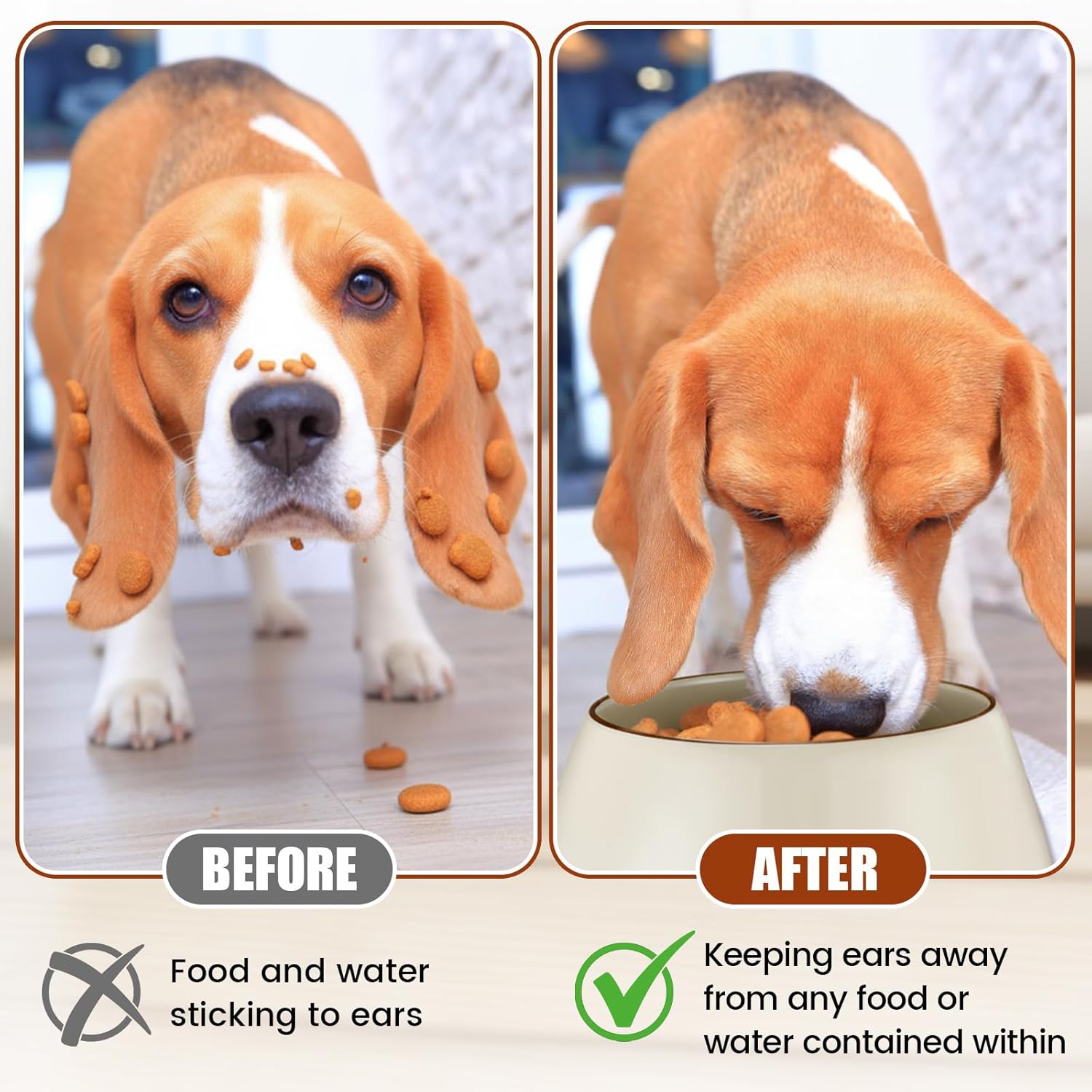 1 Pack 37 oz Ceramic Dog Bowl for Large Dogs with Long Ears No Spill Water & Food Pet Bowl Cocker Spaniel Beagle Bassett (Beige)
