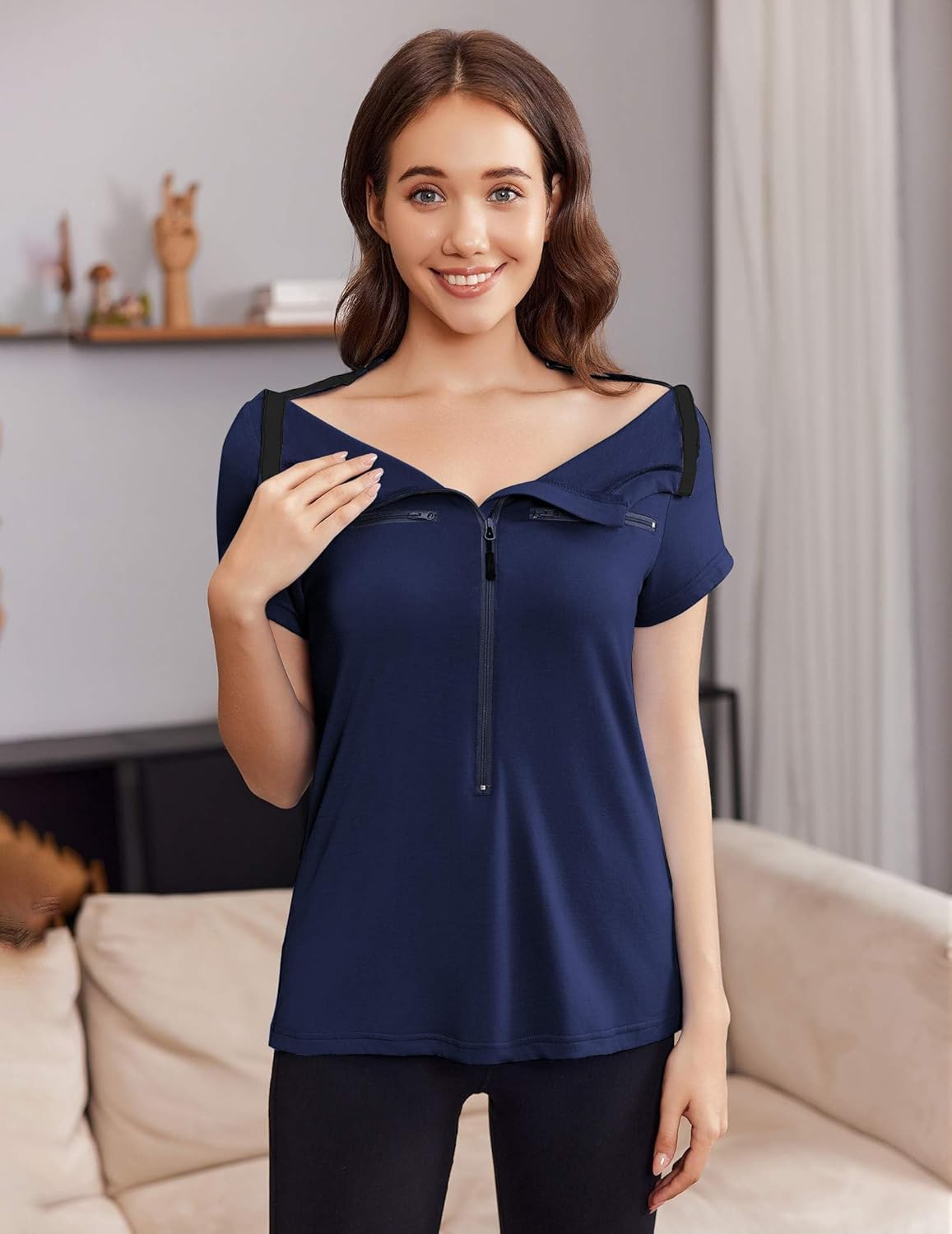 Deyeek Chemo Shirts for Port Access Women 2 Side Snap Short Sleeve Shoulder Surgery Rotator Cuff Dialysis Recovery Shirts - Image 2