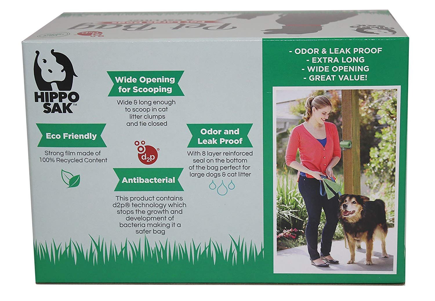 Hippo Sak® - Bolsas para excrementos de perros y gatos grandes ABCD, Verde, 480