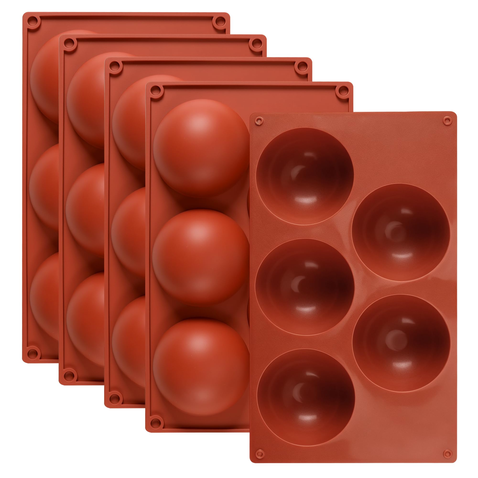 HONYUET Set of 5 Semi Sphere Silicone Mould, 5 Cavity Half Dome, Large, for Baking and Jelly, 29.3x17x3.7 cm