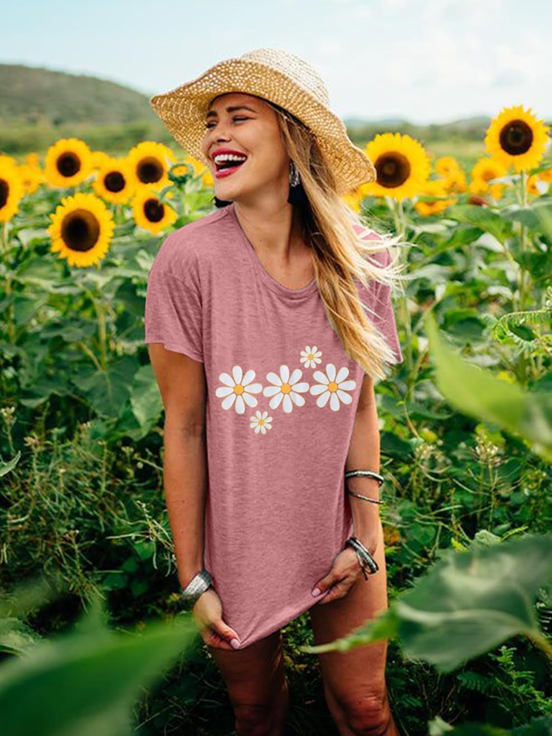 LUKYCILD Daisy Shirts for Women Graphic Tees for Women Short Sleeve Summer Shirt Tops Faith Shirts - Image 5