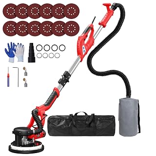 Drywall Sander, 2025 Upgraded 8-Amp Popcorn Ceiling Removal Tool with 7 Variable Speed 800-1800RPM, Drywall Sander with Vacuum Dust Collector with Extendable Handle, LED Light, 12pcs Sanding Discs,Red - Amazon product rated Grade A