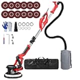 Drywall Sander, 2025 Upgraded 8-Amp Popcorn Ceiling Removal Tool with 7 Variable Speed 800-1800RPM, Drywall Sander with Vacuum Dust Collector with Extendable Handle, LED Light, 12pcs Sanding Discs,Red