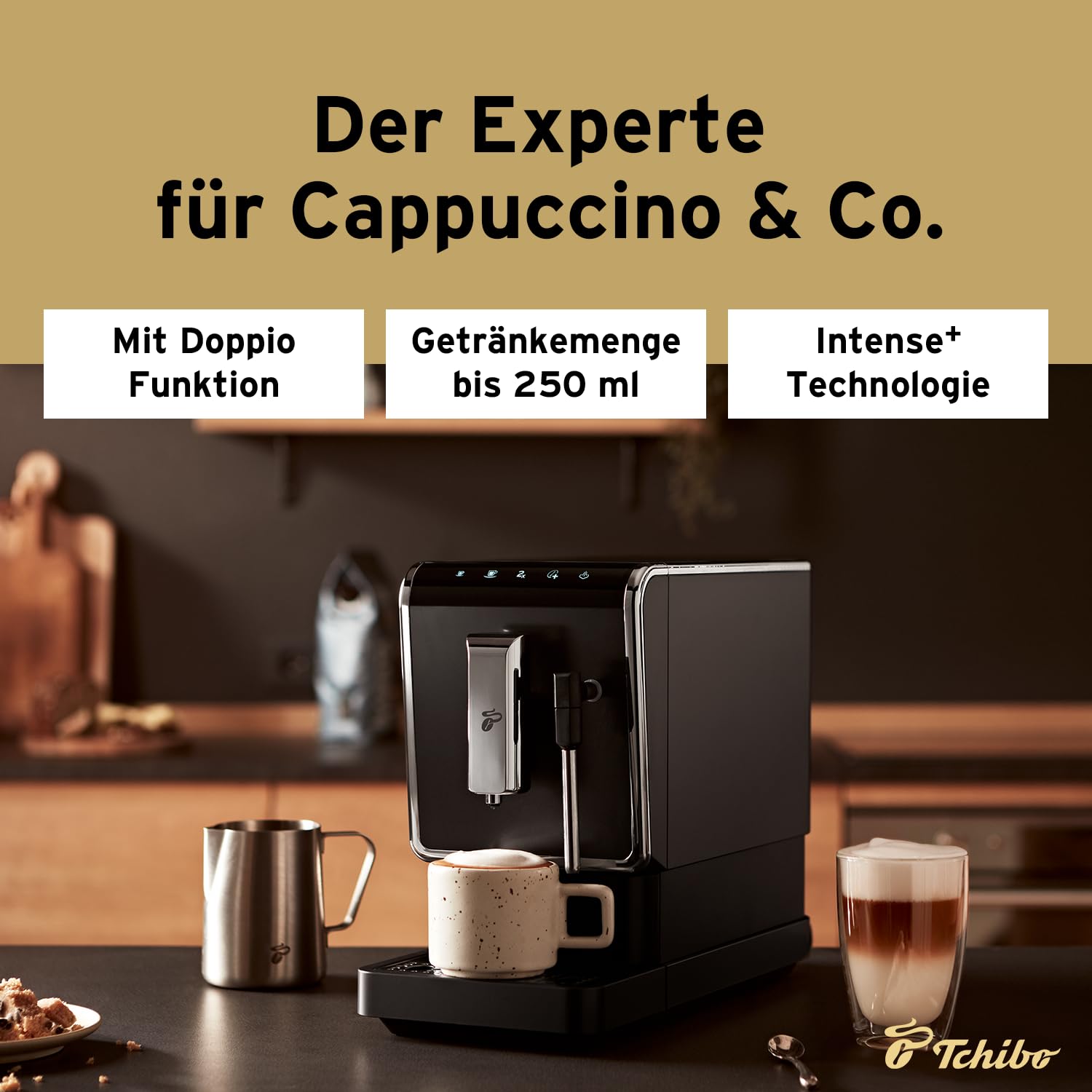 Tchibo Kaffeevollautomat Esperto Latte mit Milchaufschäumfunktion für Caffè Crema, Espresso und Milchspezialitäten, Anthrazit - INKLUSIVE Kaffeeprobierset GRATIS