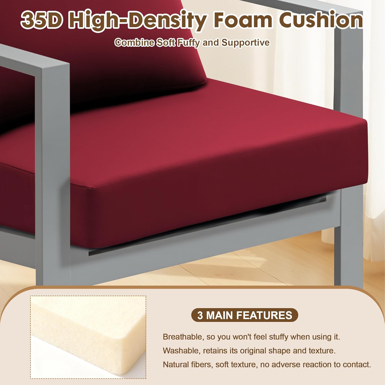 HERMOCE Deep Seat Cushion Set, Waterproof Patio Furniture Cushions, 22 x 22 Inch, Outdoor Couch Cushions with Back Cushion and Adjustable Straps for Chair Sofa Couch (1 Red, 22 × 22 Inch)