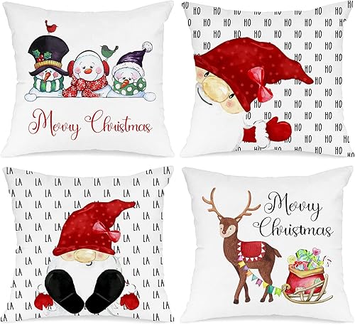 Lanpn Juego de 4 fundas de almohada decorativas de 18 x 18 pulgadas, divertidas fundas de cojín de gnomo de Navidad de 18 pulgadas para el hogar,