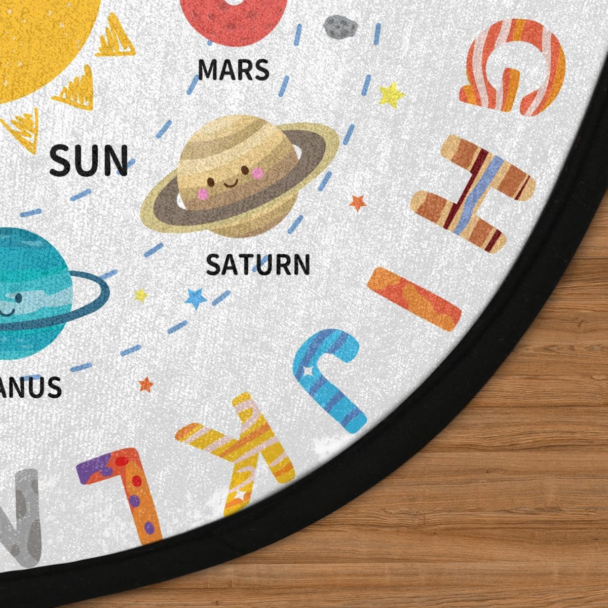 Round Kids Rug,3 Ft ABC Letter Educational Playroom Rug,Non-Slip Solar System Alphabet Kid Play mat for Classroom Playroom Bedroom Kids Room Decor