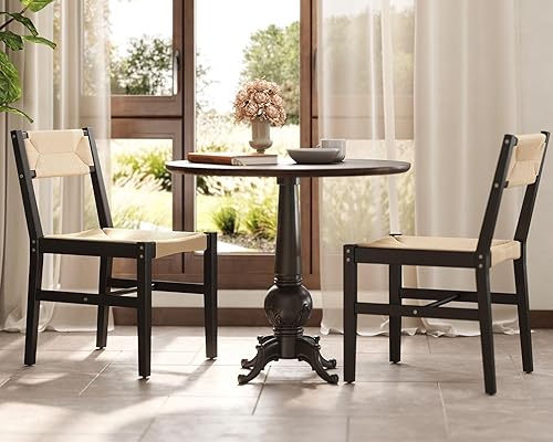 Miniatura 12 de Juego de 2 sillas de comedor de ratán modernas de mediados de siglo, sillas de cocina de madera de haya natural, sillas de comedor tejidas de Madera