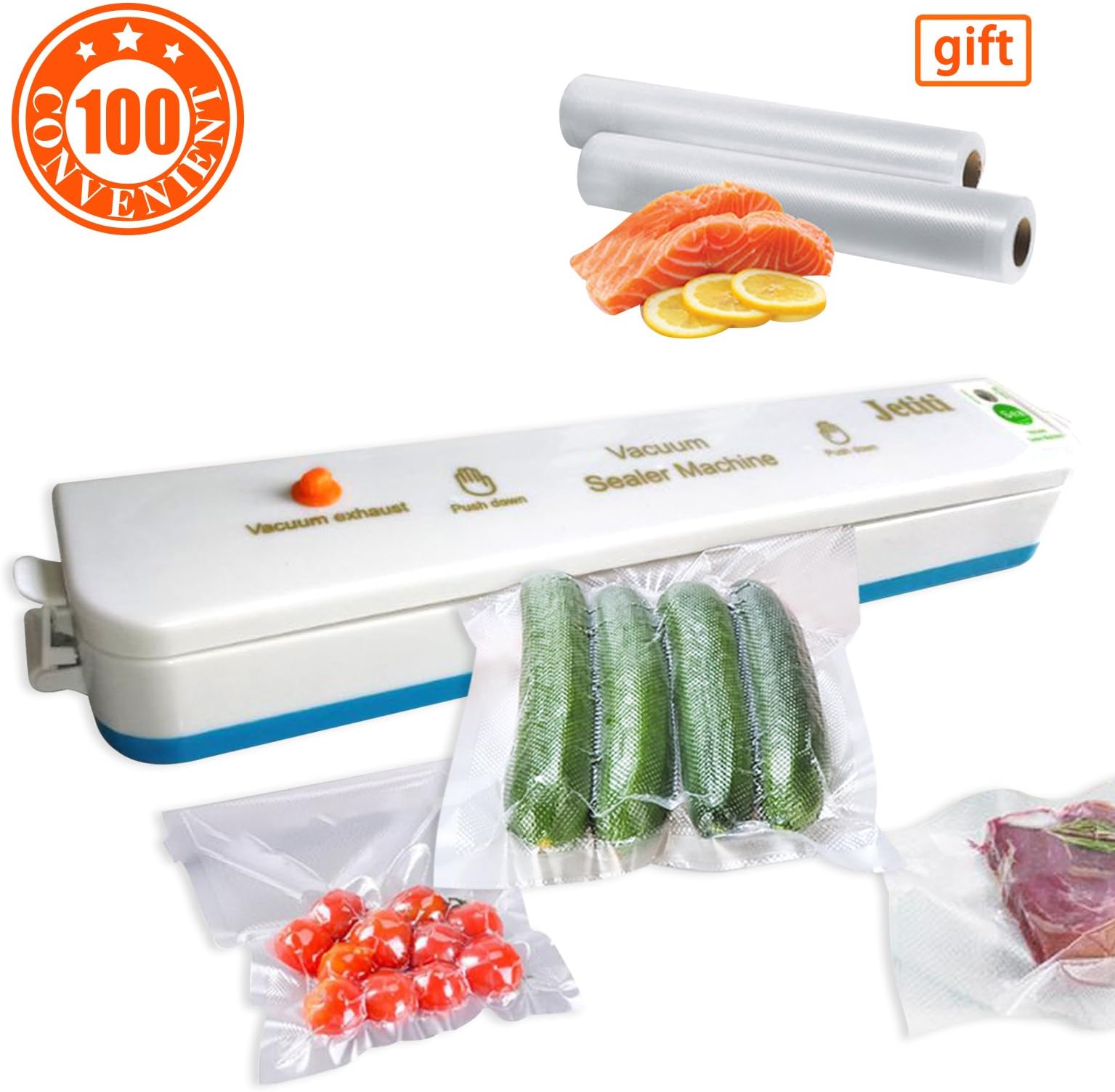 Vacuum Sealer Machine,JETITI Vacuum Sealing System for Food Storage Plus 20 FREE Sealable Bags.