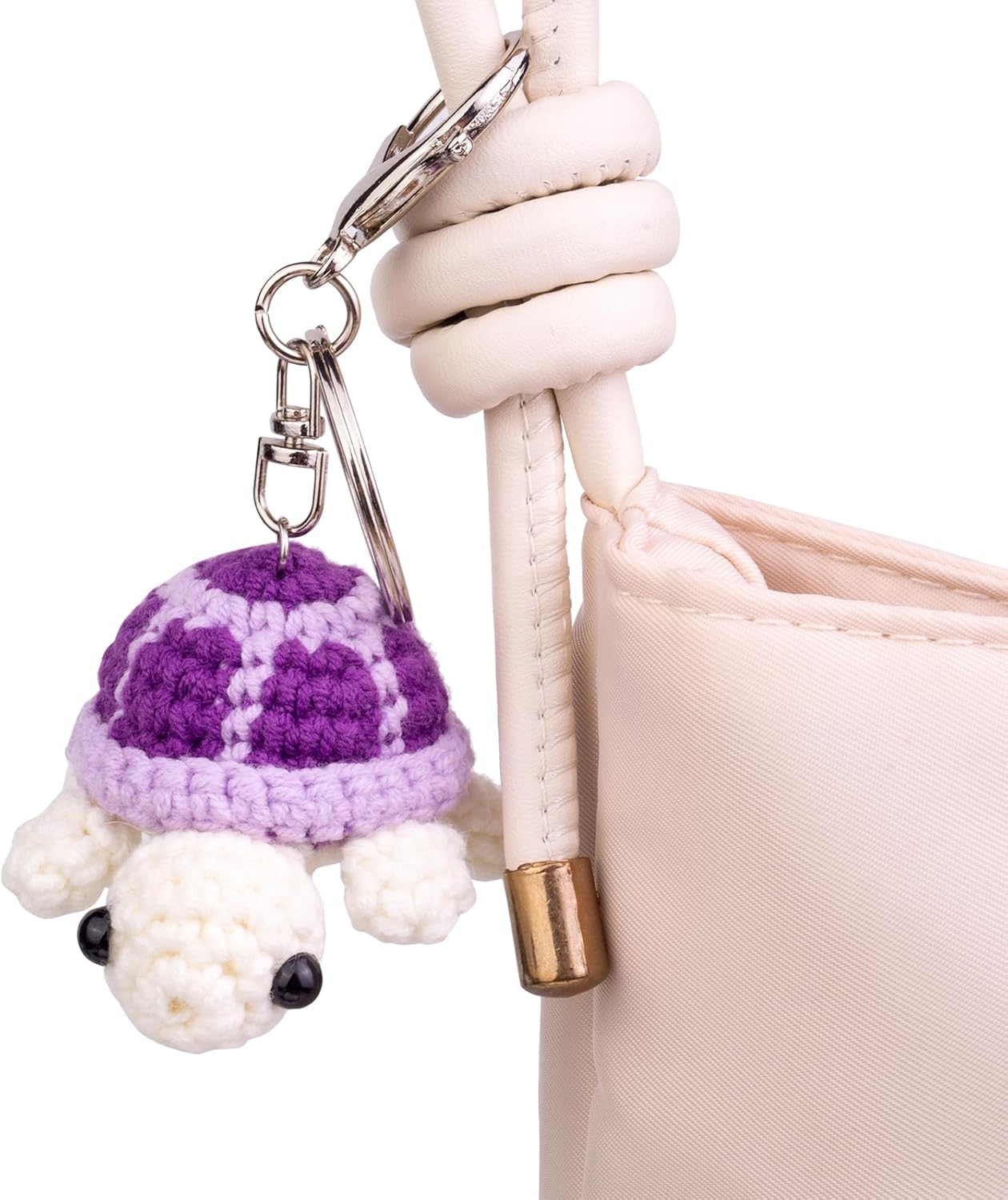 Funny Crochet Turtle Doll, Handmade Emotional Support Knitting Wool Turtle Animal Gift With Detachable Keychain(Purple) - Image 3