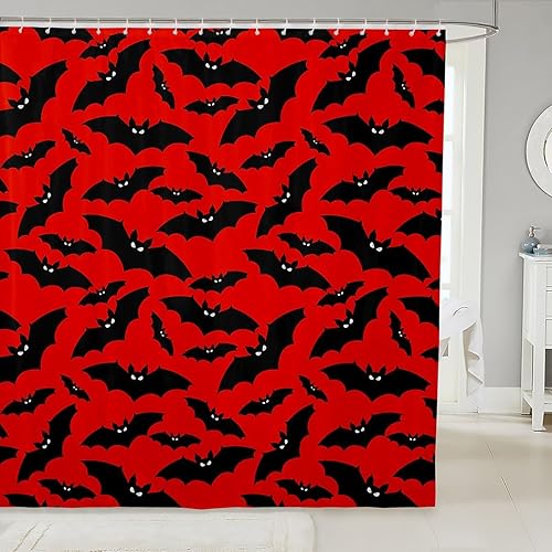 Miniatura 10 de Juego de cortinas de ducha de baño con fantasmas blancos, gatos negros, murciélagos, decoración de Halloween, cortinas de baño impermeables