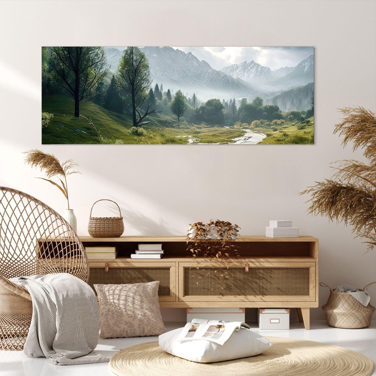 Tableau Sur Toile Paysage Montagne Et Rivière 90x30cm – Déco Nature Pour Salon Ou Chambre ARTTOR