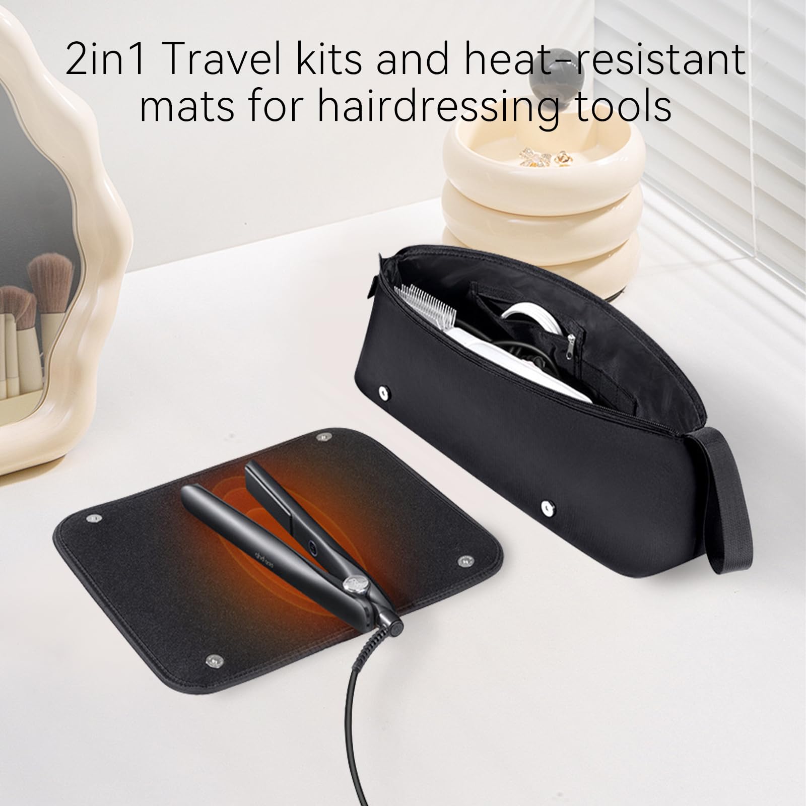 2-in-1 Heat Proof Mat & Hair Tools Travel Bag, Portable Storage for Hair Straighteners Curling Irons - Image 3