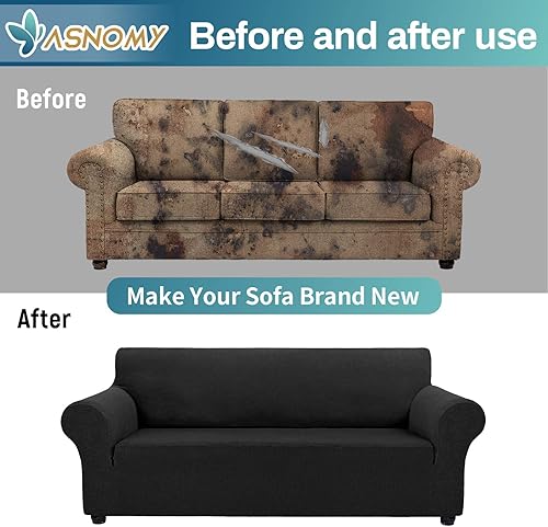 Miniatura 5 de Asnomy  Fundas de sofá para sofá de 3 cojines, impermeables, elásticas, fundas protectoras contra mascotas, fundas para muebles contra perros y