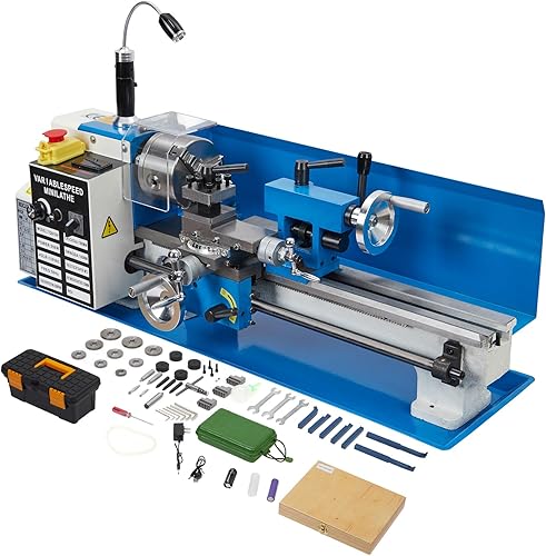 Mini máquina de torno de metal, 7 x 14 pulgadas, torno de metal de potencia de sobremesa de precisión de 550 W, velocidad variable continua de