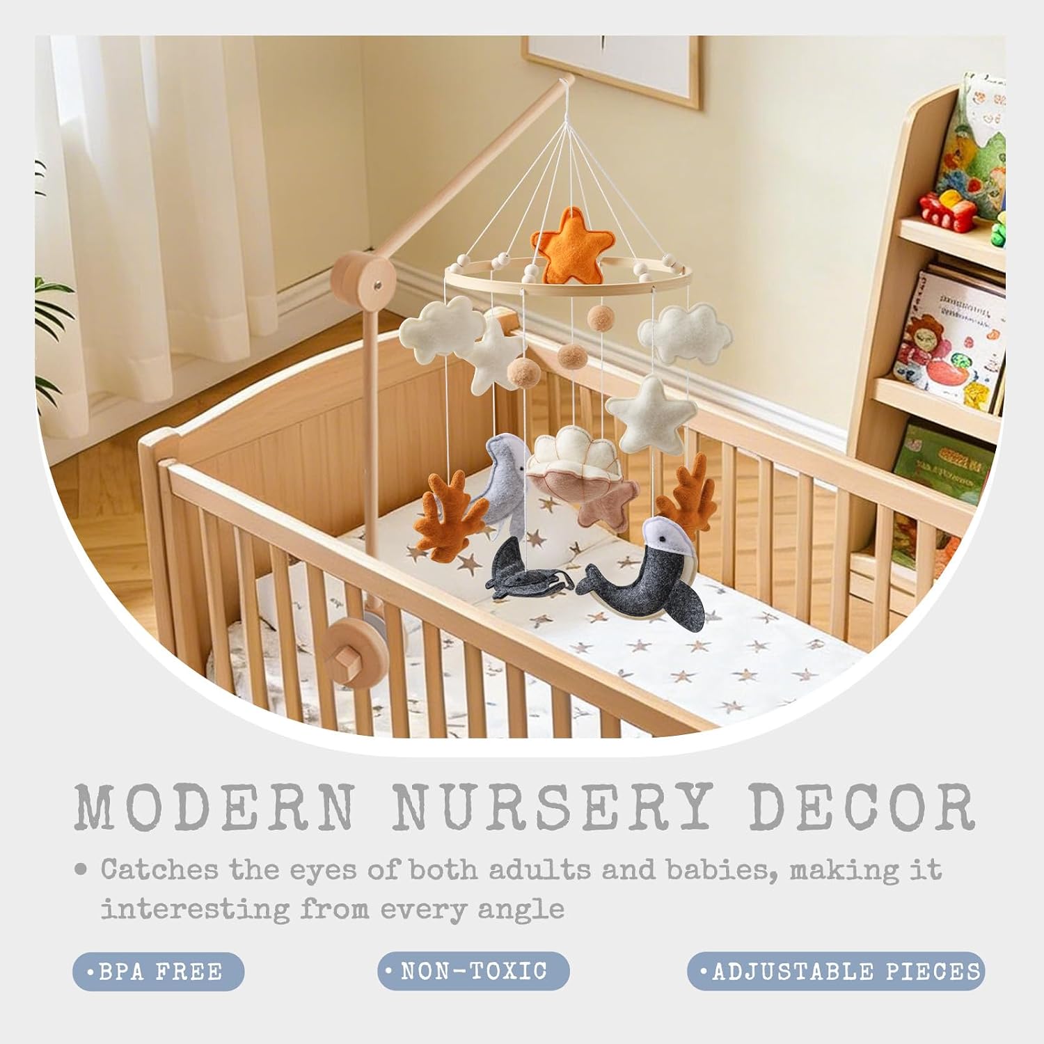 Moyii Ocean Life Baby Crib Mobile - Boho Felt Nursery Decor for Boys & Girls, Handmade Under the Sea Theme with Seahorse, Whale, Dolphin & Seagull, Neutral Baby Shower Gift for Newborn & Mom-to-Be