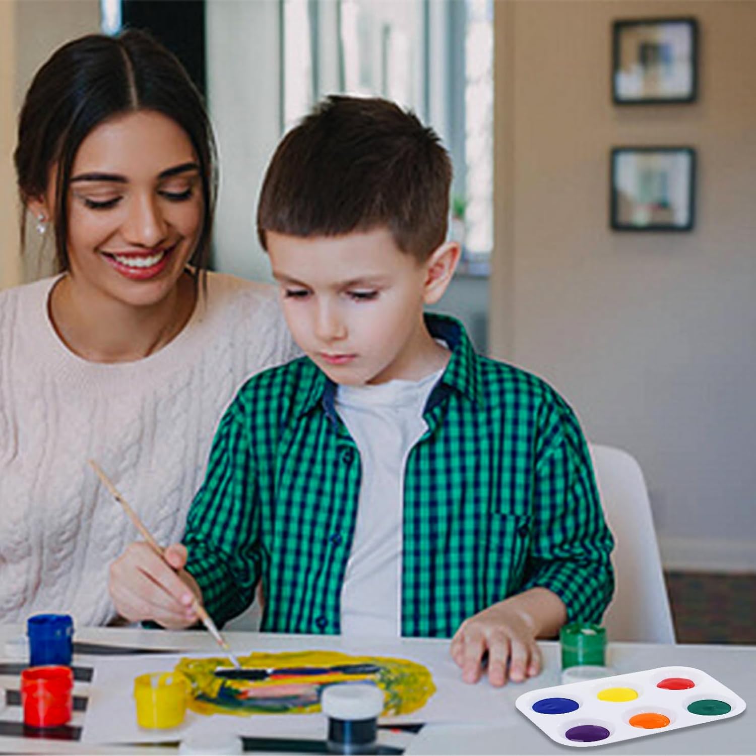 80 PCS White Plastic Paint Palettes 6 Well Watercolor Palette Rectangular Paint Tray Paint Pallets Paint Palette Tray Paint Plates Oil Palette Painting Tray for DIY Art Painting - Image 5