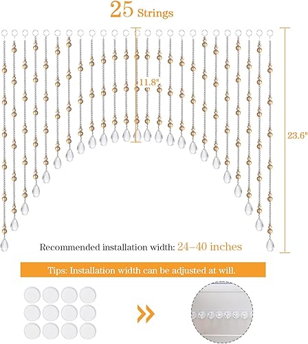 Miniatura 4 de Osunnus Cortina de cuentas de cristal para puerta colgante de puerta, cenefa con cuentas arqueadas, decoración hippie de cristal para puerta,