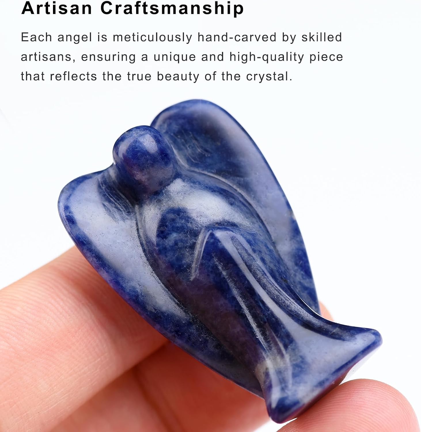 Blue Sodalite Angel Crystal Statue,Hand-Carved Polished Angel Figurines Healing Crystal Decor,Blue Cute Guardian Angel,Home Office Decoration Christmas Meditation Spiritual Gifts for Women - Image 3