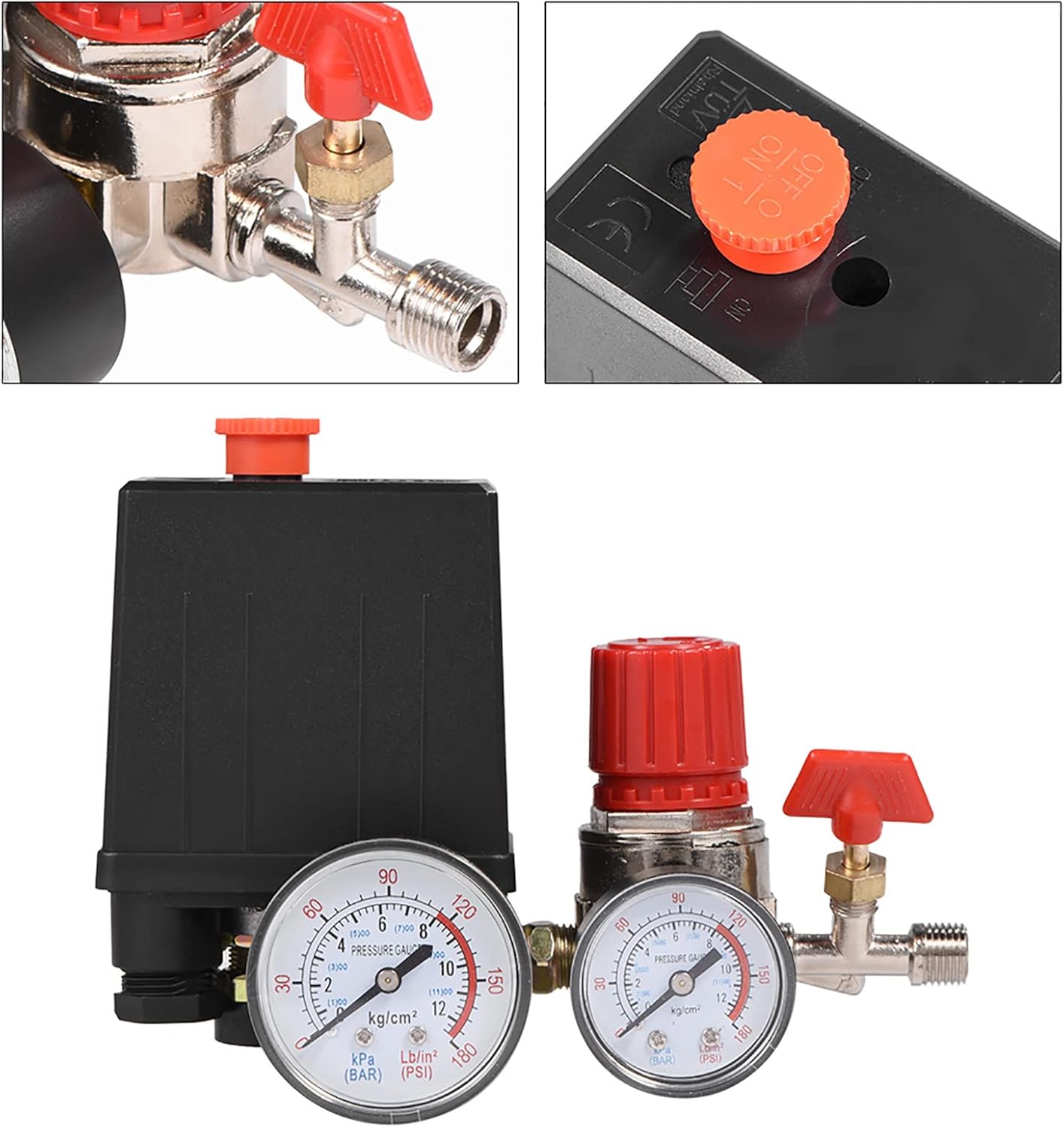 Small Air Compressor Pneumatic Control, Piston Switch Valve Regulator, 0.05-1.2Mpa Pressure Equips with Gauges for Industrial Commercial Residential