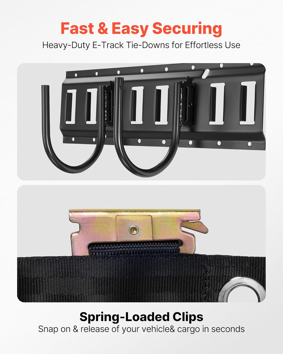 VEVOR E-Track Tie-Down Rail Kit, 4 Pack 1.3 ft E Track Rails, 2 U-Shaped Hooks, 2 Tool Holders, 2 Track Shelf Brackets, 2 Tire Holders, 2 Cable Storage Rings, 8 End Caps & 1 Bag, Fit for Vans Trailers - Image 5