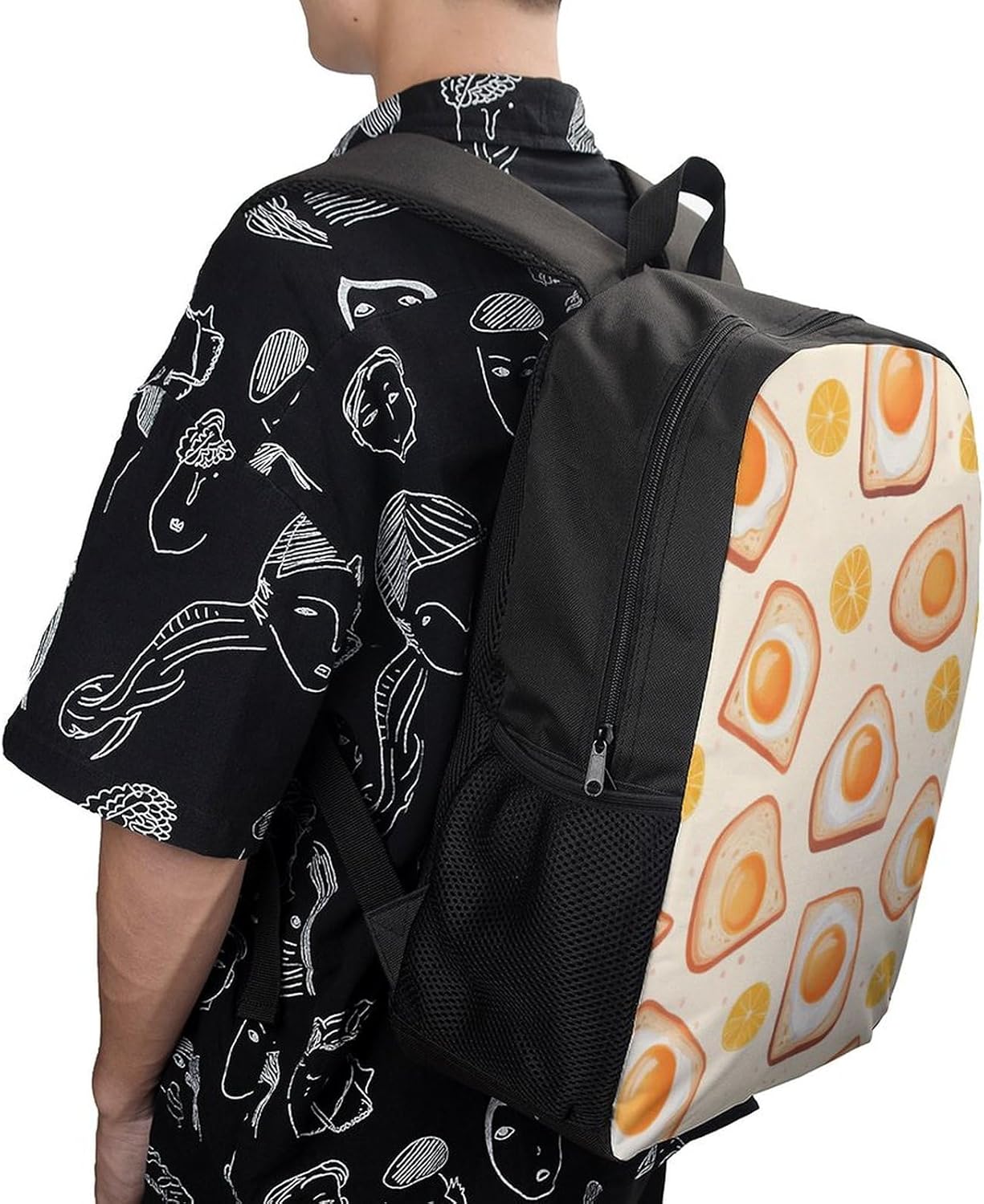 Breakfast Items Eggs And Toast Travel Backpack 17 Inch Casual Daypack Shoulder Bag with Adjustable Shoulder Straps