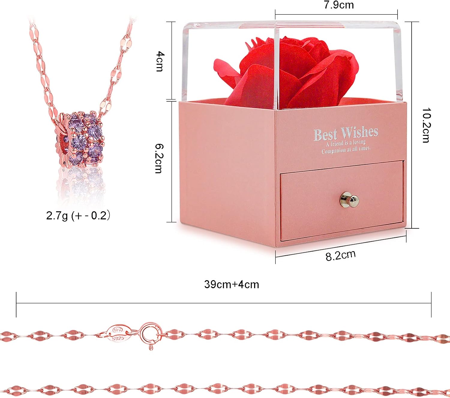 TECHSHARE Mothers Day Rose Gifts for Her, Preserved Roses Box with Small Pretty Waist Necklace, Rose Flower Gifts for Her Girlfriend Wife Mom on Valentine Day Wedding Anniversary