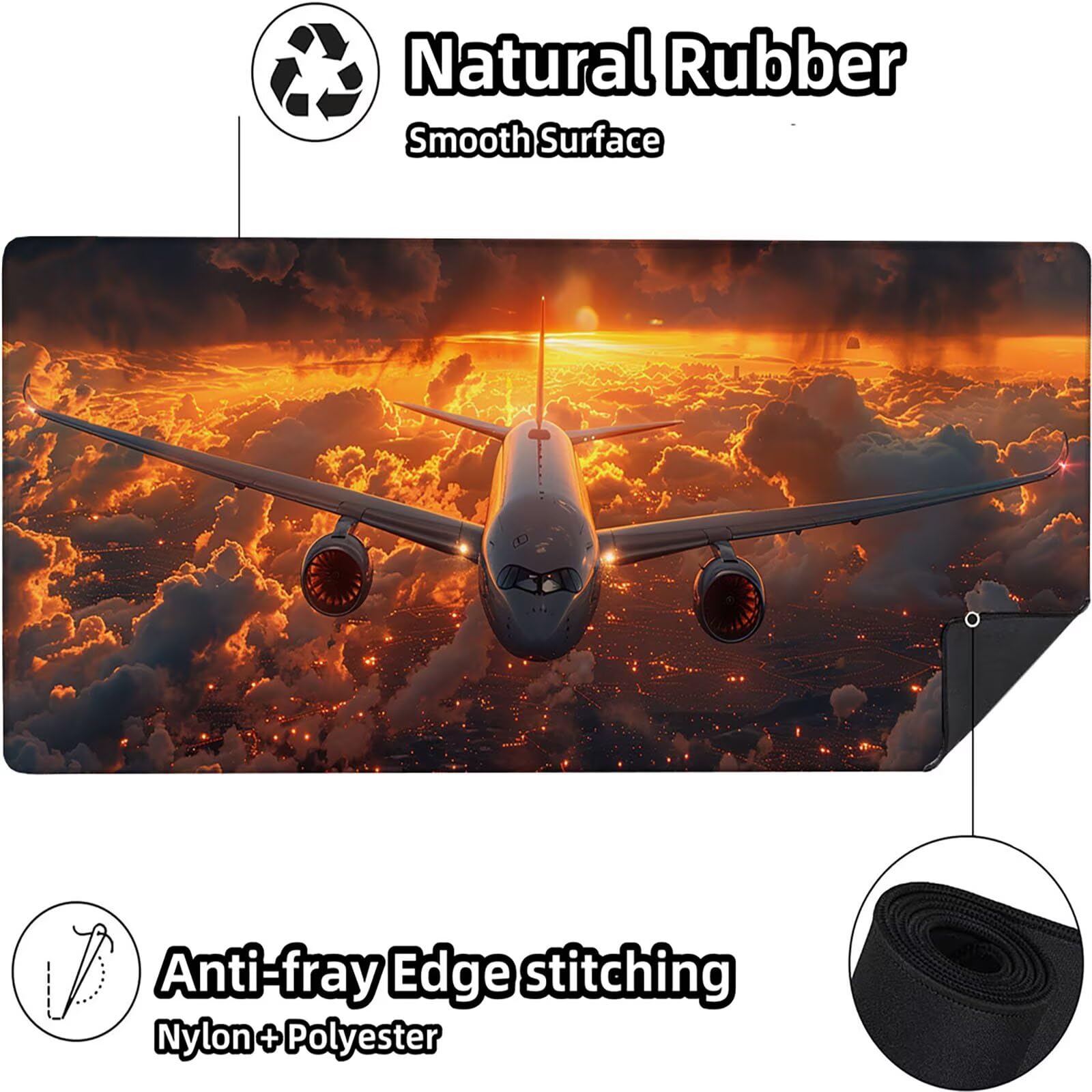 Tappetino Mouse Giallo, Tappetino Mouse XXL 1200x600 mm, Gaming Mouse Pad con Base in Gomma Antiscivolo, Gaming Mousepad Migliora Precisione e Velocità, Accessori Scrivania, Regalo, Aereo 3-3743