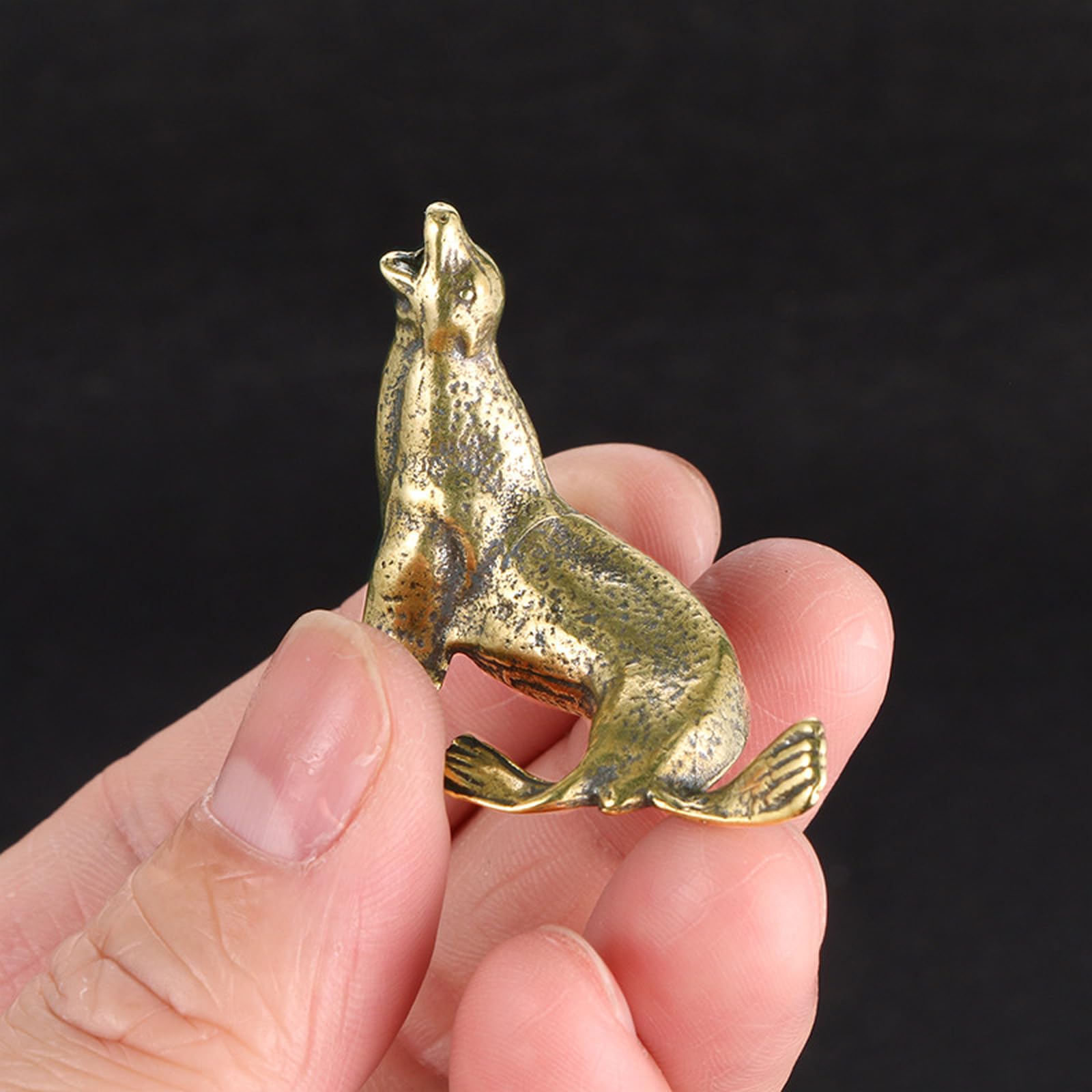 YANGPZFC Small Copper Sea Lion Copper Ornament Brass Statue For Desk Decor, Handcrafted Vintage Sculpture, 1