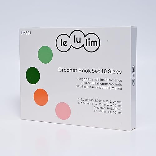 Miniatura 7 de lelulim Juego de ganchos de ganchillo, 10 tamaños, B-0.089 in a J-0.236 in