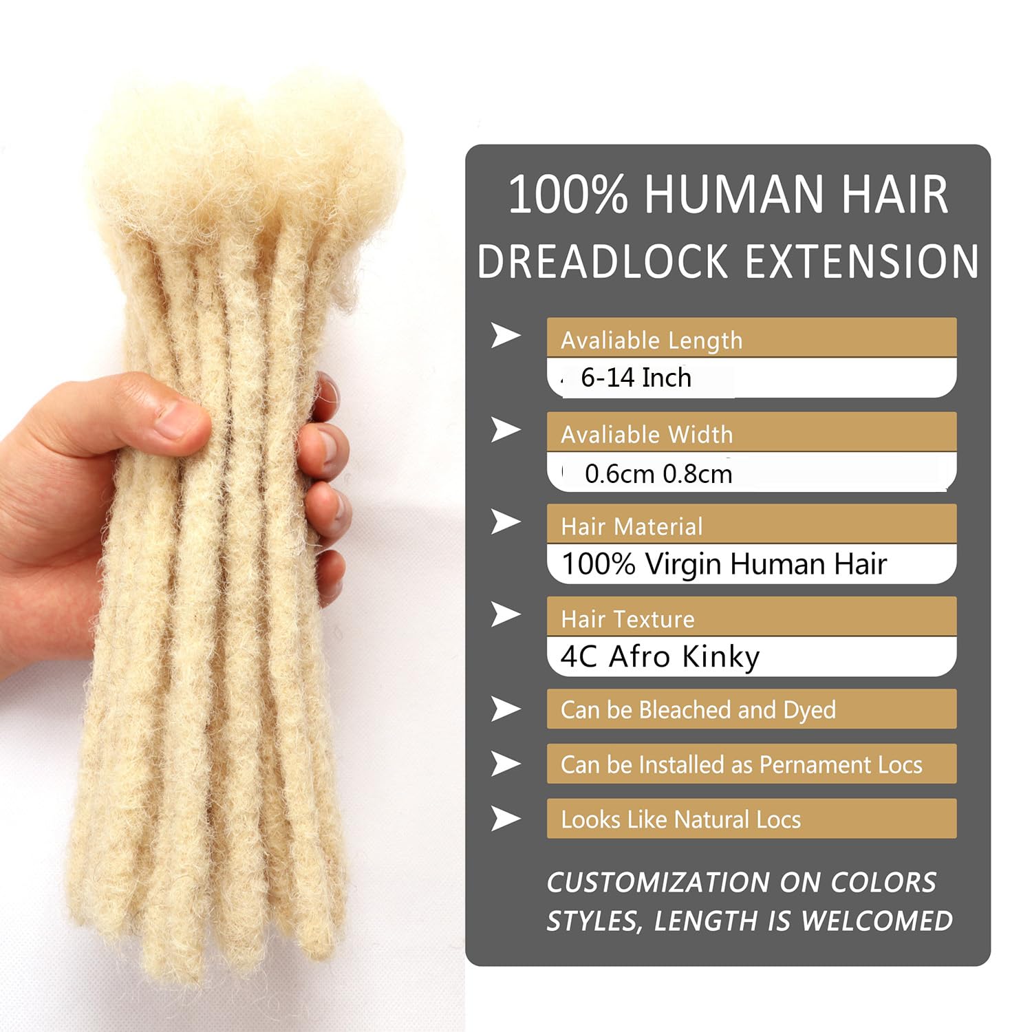 Dreadlock Extensions Human Hair Extensions for Braiding 0.8cm Afro Kinkyhair for Braiding Black Hair Extensions Dreadlocks Extensions (#613-0.8cm - Image 2